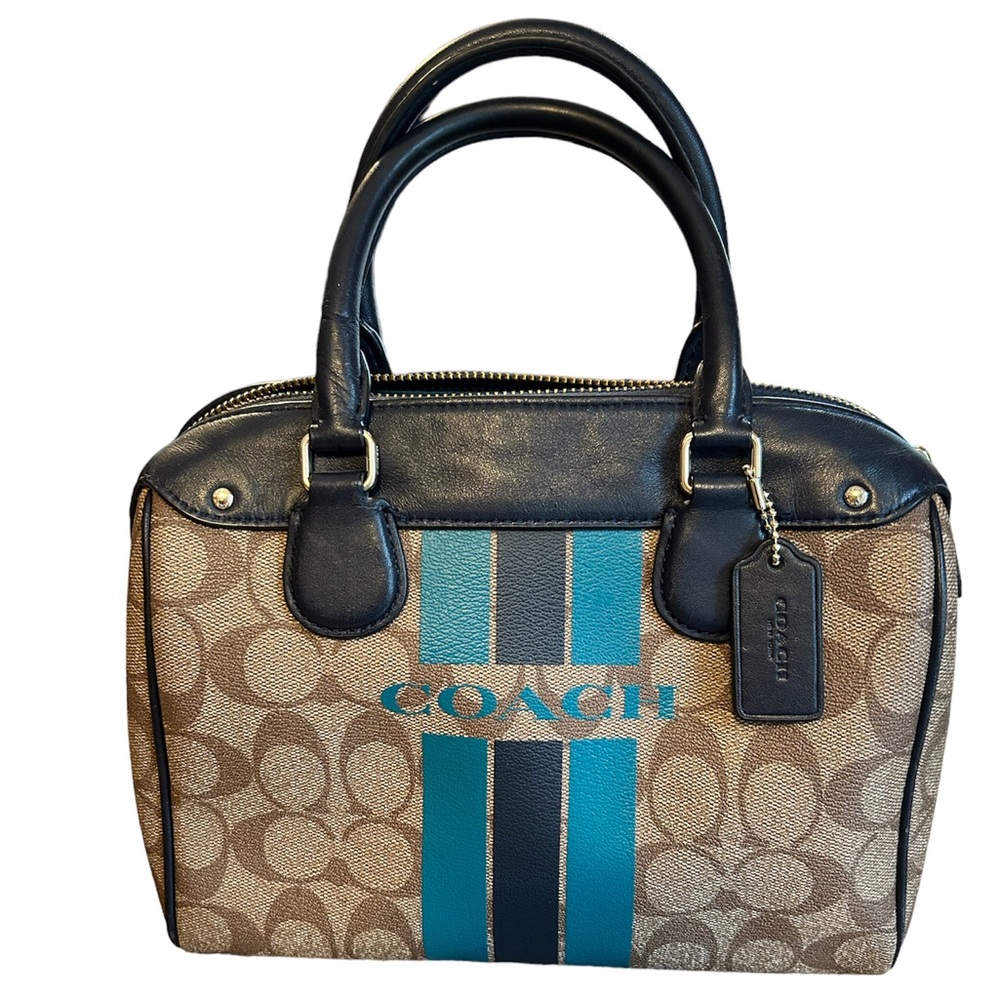AUTHENTIC Coach Varsity Stripe Satchel Navy Teal